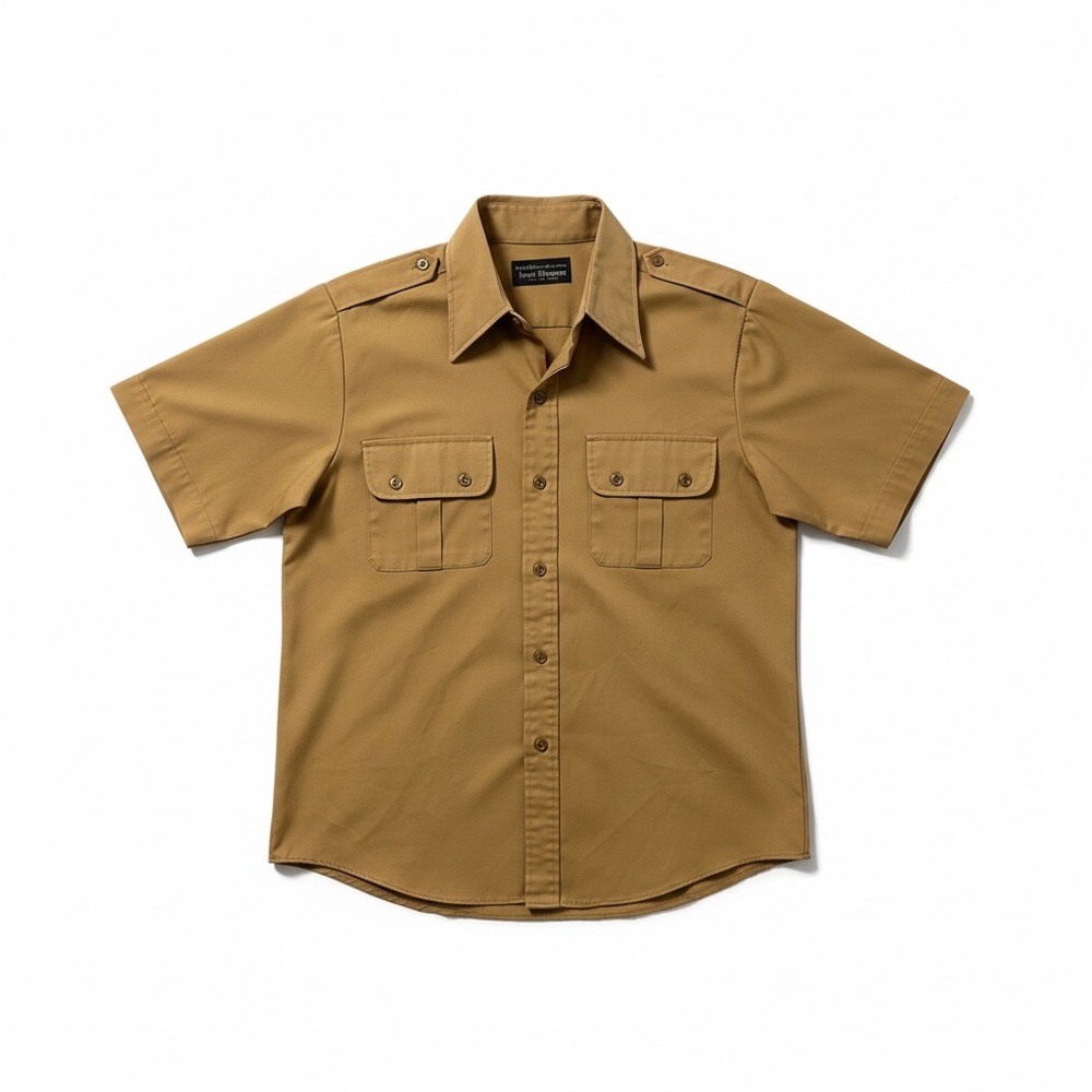 Vintage Norm Thompson Mens Safari Shirt Khaki Short Sleeve Large Utility